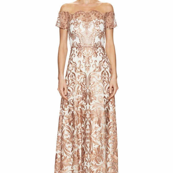Marchesa Notte Prom Gown Embroidered Lace Formal Cream & Gold Maxi Dress 6 NWT - Picture 6 of 16